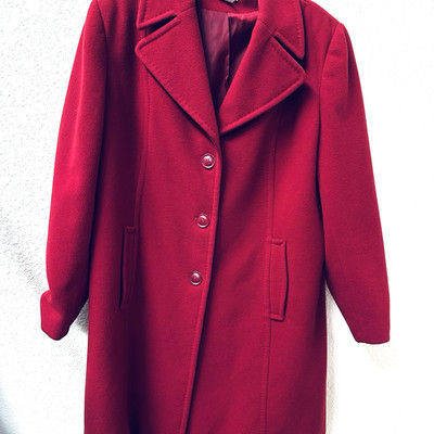 Vintage Worthington Coat Women's XL Dark Red Wool Tweed Long Overcoat Button