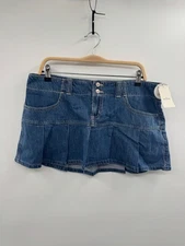 NWT Hollister Mini Skort Women 14 Blue Denim Pleated Retro Pocket Classic Summer