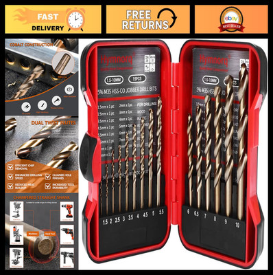 15-Piece Cobalt Drill Bit Set, Metric 1.5-10mm, Durable for Hard Metals & Wood