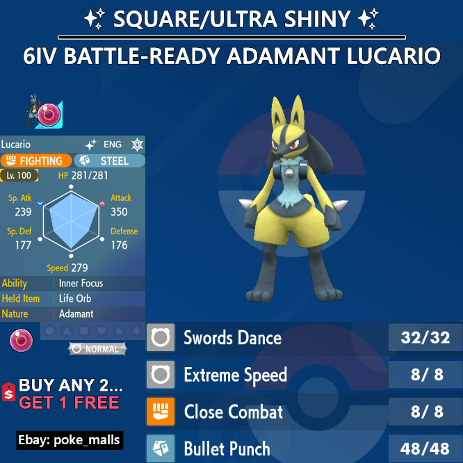 Pokemon Sword and Shield Ultra Shiny Lucario 6IV Competitively Trained –  Pokemon4Ever