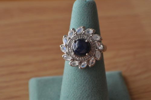 4.85ct Star Sapphire / Multi-Gem Starburst Ring Platinum Over Fine Silver Sz 7 - Picture 8 of 13