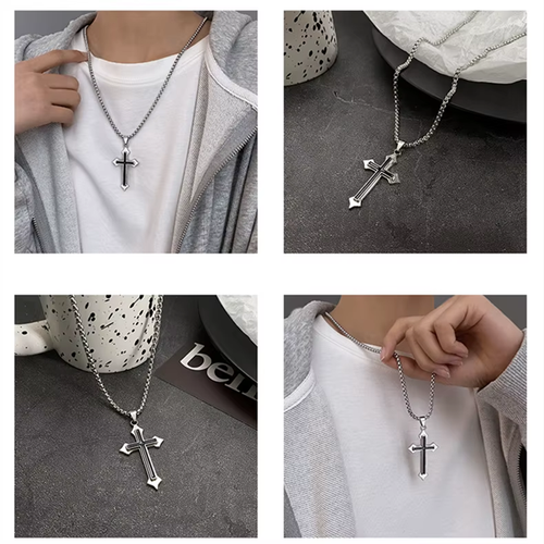 Collar con Colgante de Cruz estilo Hip Hop Cadena de Acero inoxidable Unisex 22" - Picture 8 of 9