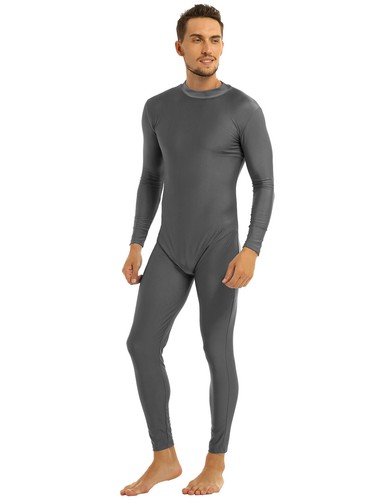 Men's Long Sleeve Zipper Bodysuit High Neck Unisex Spandex Unitard Dancewear - Picture 18 of 50