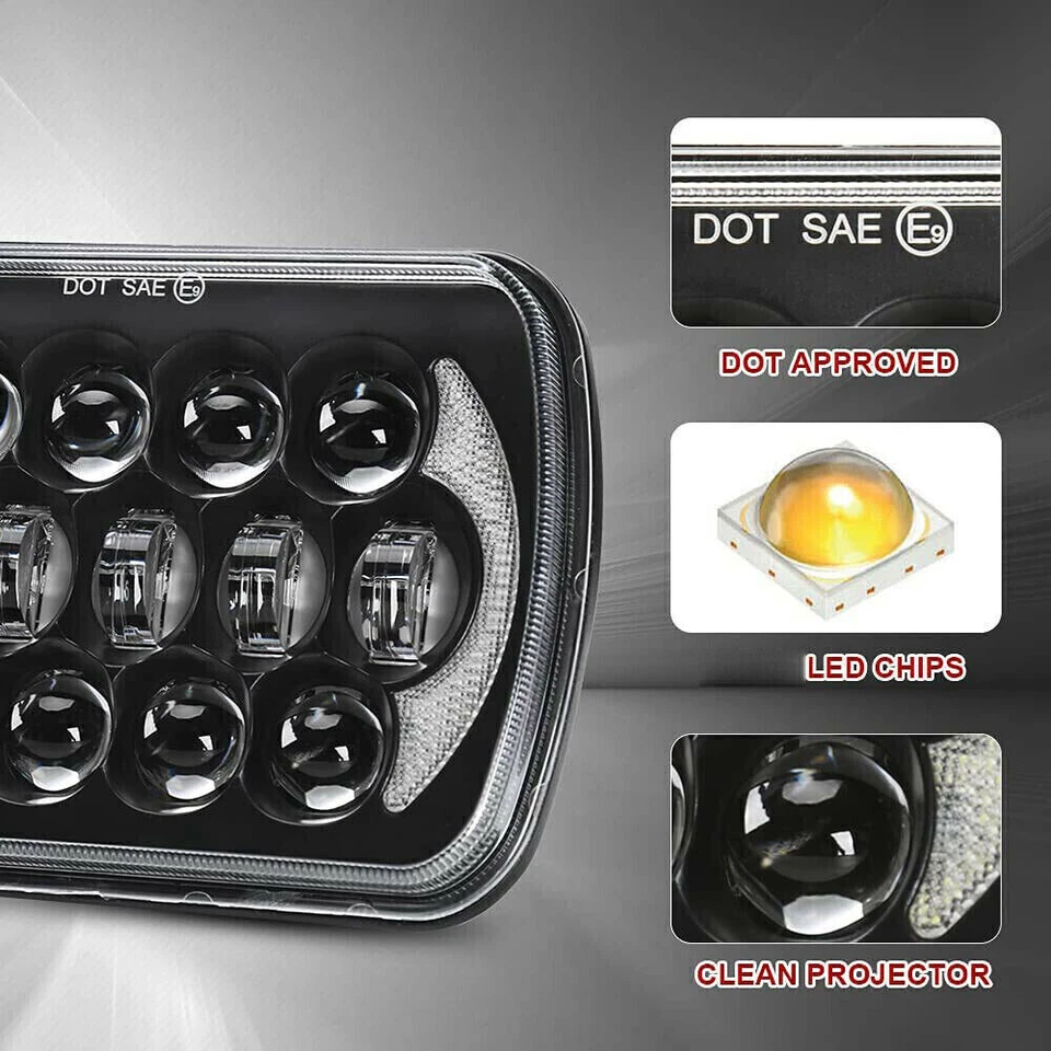 PAIR For Jeep Cherokee XJ 1984-2001 Wrangler YJ 1986-1995 5x7" 7x6 Led Headlight Foto 4 de 4