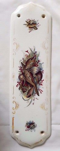 19TH CENTURY FINE HAND PAINTED SHELL DESIGN PORCELAIN DOOR PLATE