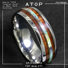 8/6mm Tungsten carbide ring Koa Wood Abalone ATOP Wedding Band Ring Men Jewelry