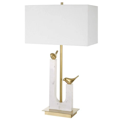 Contemporary Retro Two Bird Branch Table Lamp Marble Gold White 30 in x 17 Perch - Picture 6 of 7