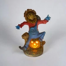 Vintage Lighted 11.5” Ceramic Fall Halloween Scarecrow Jacko lantern Lamp Light
