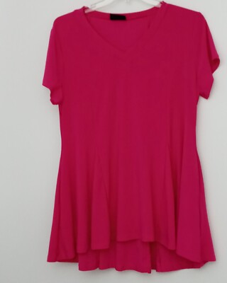 Attitudes by Renee Blouse Size Large* Bright Pink Tunic Short Sleeves Pockets 