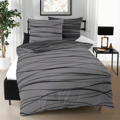 Kaeppel Mako Satin Wende-Bettwäsche Motion 58479 zinn grau anthrazit Streifen