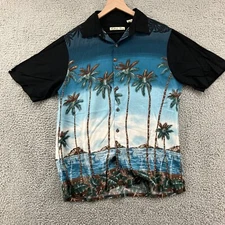 Batik Bay Shirt Hawaiian Aloha Black Mens Medium Palm Trees Tropical Beach