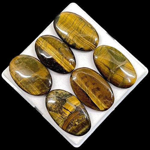 6 Pcs Natural Tiger Eye 40-44mm Oval Huge Cabochon Gemstones Wholesale Lot - Picture 10 of 17
