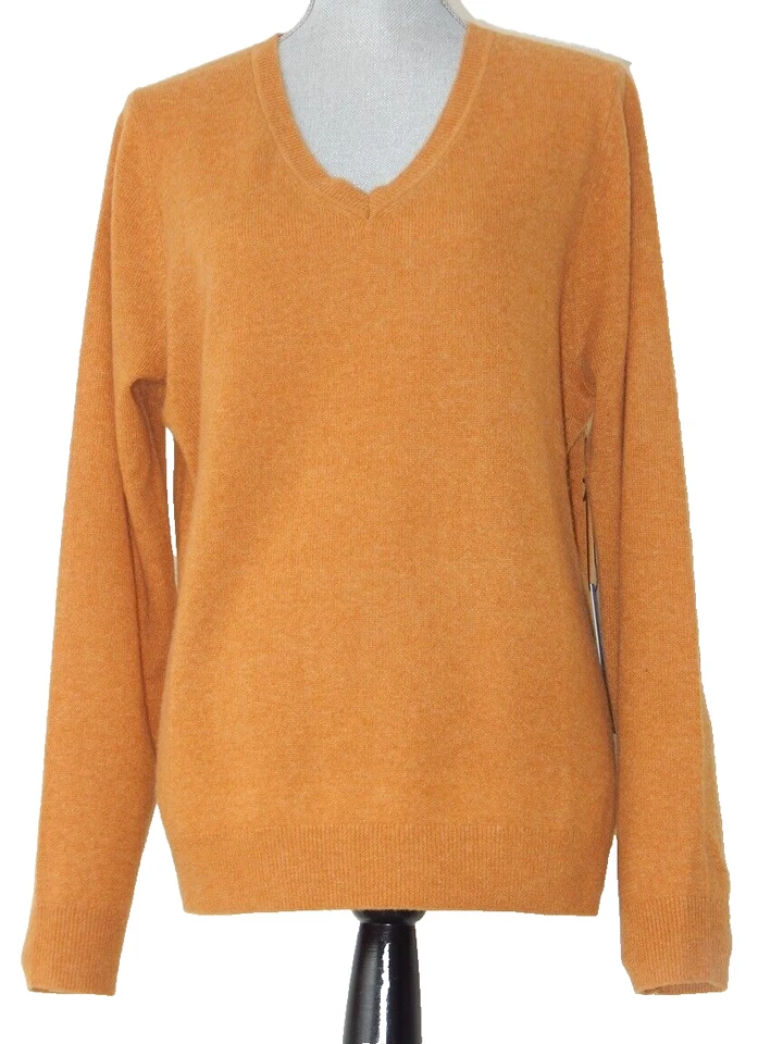 Suéter Pullover TAHARI 2 CAPAS 100 % Cachemira Cuello en V Dorado Oscuro Para Mujer’s XLarge Nuevo con Etiquetas Foto 2 de 4