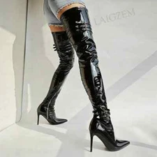 Women Thigh High Boots Elastic Side Zip Thin High Heeled Boots Over Knee Ladies