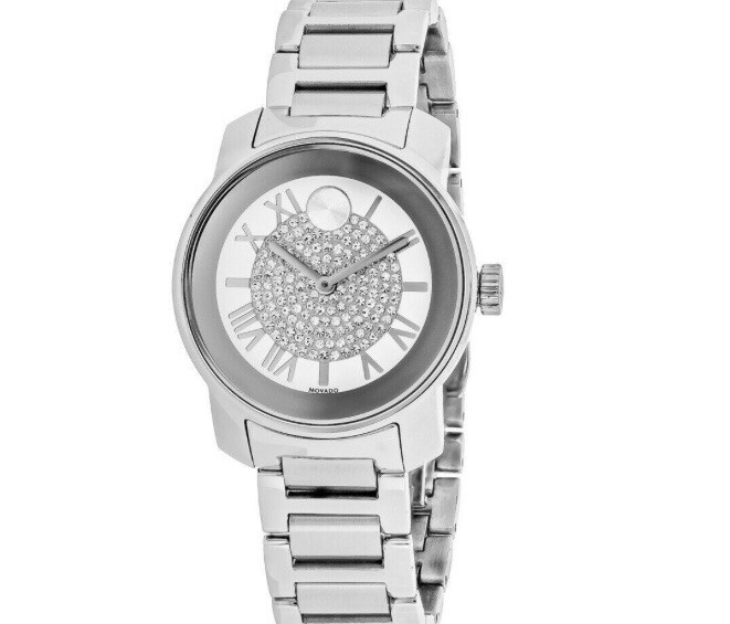 MOVADO Bold Silver Crystal Pave Dial Stainless Steel Women display picture 1