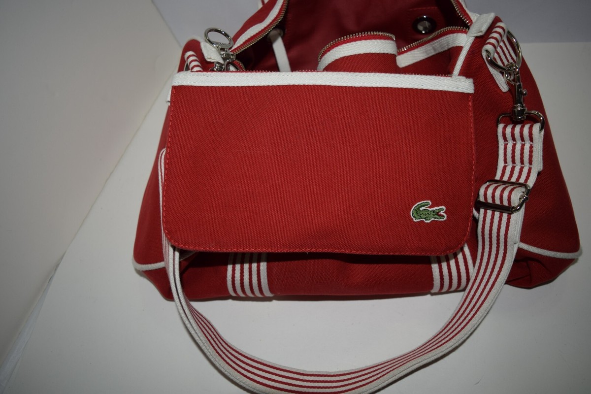 LACOSTE WITH SLING WEEKENDER DUFFLE GYM BAG RED & WHITE