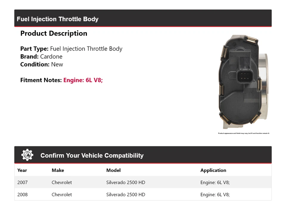 Carrocería del acelerador Cardone para Chevrolet Silverado 2500 HD 2007-2008 Foto 2 de 4