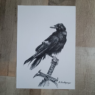 Original drawing with marker. Crow. Minimalist black and white
