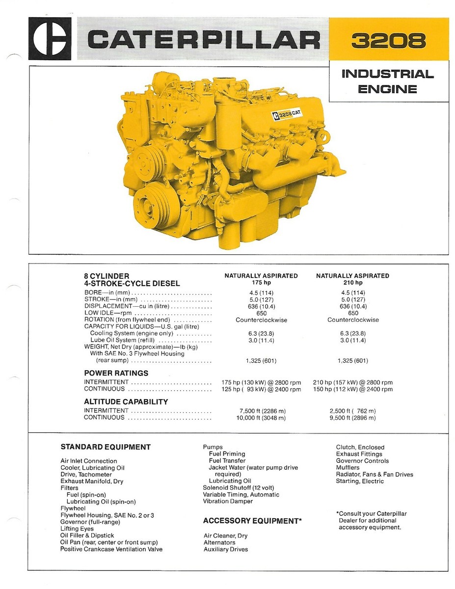 Y*A様 caterpillar 部品カタログ　3冊 Equipment Data Sheet - Caterpillar - 3208 - Industrial Engine