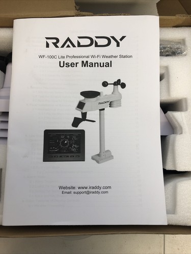 Raddy WF-100C Professional Weather Station Outdoor & Idoor Rain Gauge Wind Speed - Picture 6 of 7
