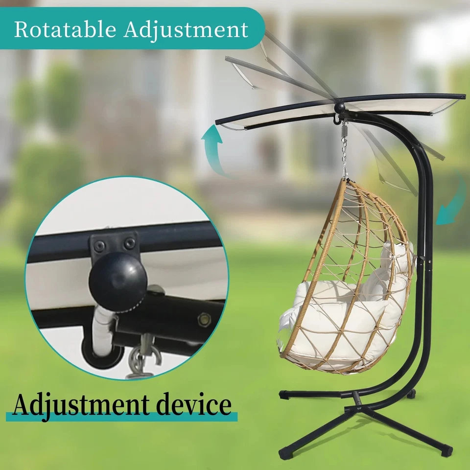 Cadeira de ovo suspensa dupla cadeira de vime pátio externo com suporte almofada de dossel - Imagem 3 de 4