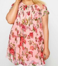 CURVE LADIES PINK FLORAL CAPPED SLEEVE CHIFFON BLOUSE NEW (ref 164) SALE