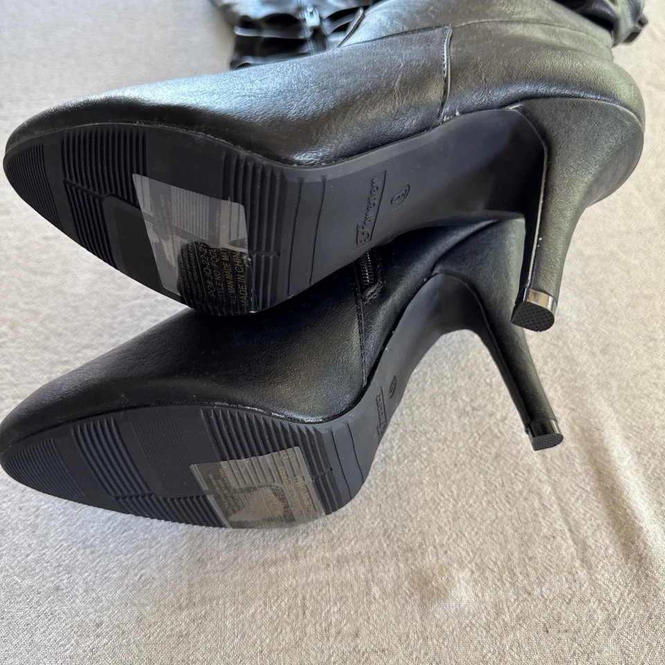 Botas elegantes negras holgadas OTK talla 9 imitación cuero Stiletto vacaciones glamour Foto 4 de 4