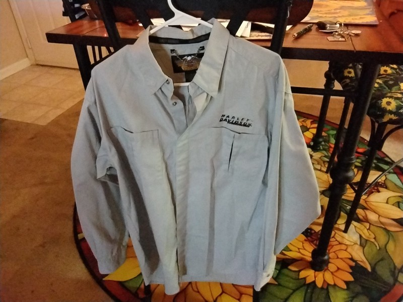 Harley Davidson Shirt Men's Gray Large Long Sleeve Button Up Embroidered
