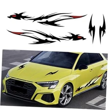  4Pcs 66'' Flame Graphics Stickers Car Body Side Skirt Decals Black Tails