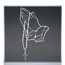 Praying Hands with Rosary Sticker Decal White 7"x3.8" 7"x3.8"