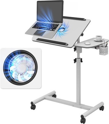Höhenverstellbarer Computertisch auf Rollen, rollbarer Laptoptisch mit Lüfter