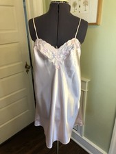 Shirley of Hollywood Pink Satin Chemise with Floral Embroidery Size S