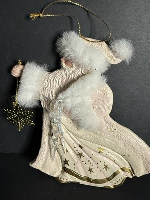 Kirk Adler Pink Gold Star White Faux Fur Santa Icicles Ornament