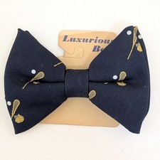 1970s Vintage Navy Lacrosse Motif Bow Tie Oversized Large Butterfly Clip On