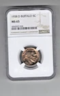 1938 D BUFFALO 5C  GRADED MS 65 BY NGC THE LAST BUFFALO NICKEL