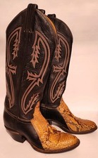Vintage Tony Lama Black Snakeskin and Brown Leather Boots Womens Size 5A