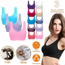 3 Pack Seamless Sports Bra Comfort Shapewear Stretch Crop Top Vest Support Plus