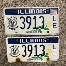 Illinois Police Memorial License Plate Tag # 3913LE set of 2 pair