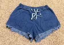 Women  s Lightweight Casual Elastic Waist Drawstring Shorts Blue Size L