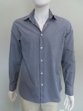 PRADA Blue/Navy/White Check Button-Down Mens Shirt Size 41