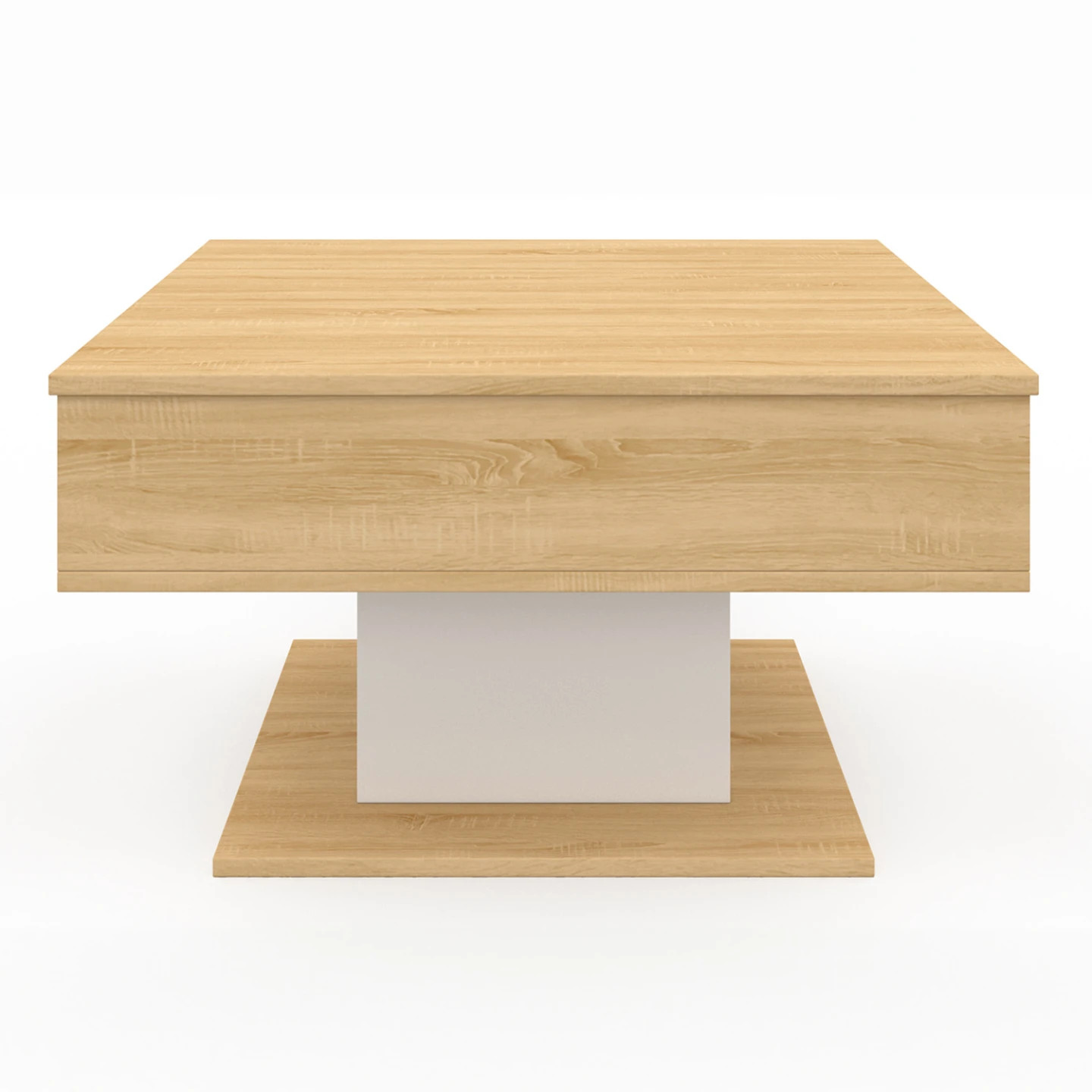 Table basse plateau relevable EDEN coffre de rangement intégré bois blanc