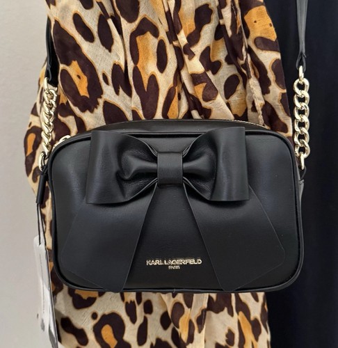 Bolso Bandolera KARL LAGERFELD PARIS Lazo Cuero Negro Nuevo Sin Etiquetas - Imagen 6 de 7