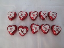 Pkg of 10- 1.5 inch Red Glitter  Lace Heart Valentines Day Ornaments, NEW