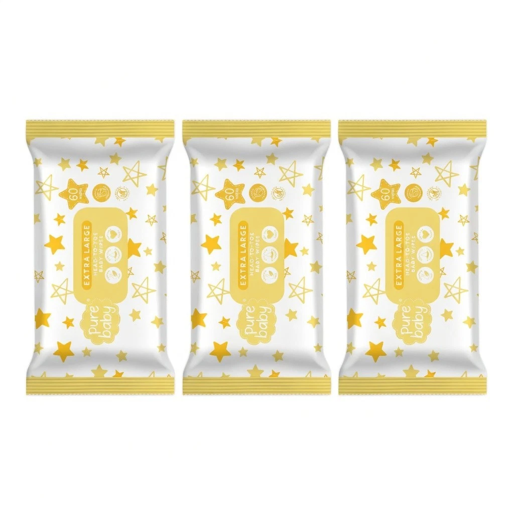 Pure Baby Extra Large Head To Toe Baby Wipes 60s x10