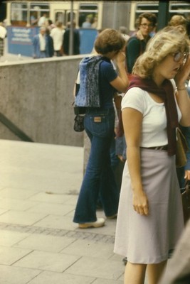 c1970's Kodachrome 35mm Slide Munich Germany Street Fashion Tram European Woman