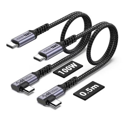SUMPK 100W 1.5ft USB C Cable Right Angle, 2 Packs, 100w - 1.5ft, grey