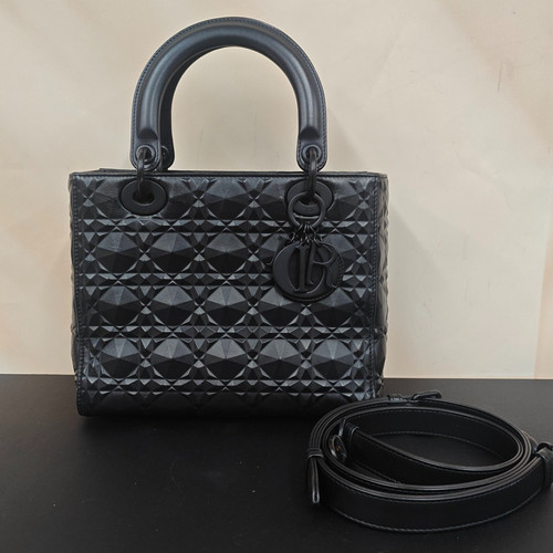 Christian Dior Lady Dior 5-Grid So Black Top Handle Handbag Crossbody