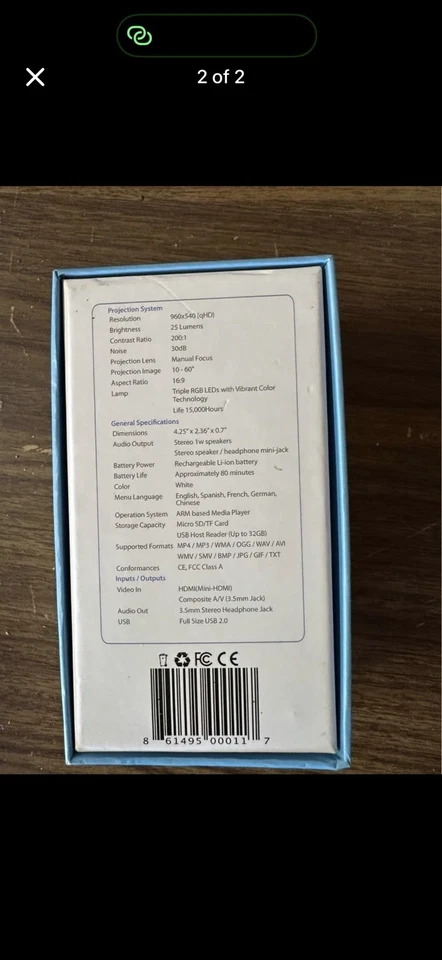 AAXA Led Pico Pocket Projectors 720 Mini HDMI  - Image 2 of 2