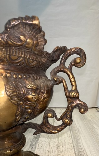 Antique Brass/Bronze Ornate Cast Pedestal Jardiniere Planter W/Cherubs 1800’s - Picture 10 of 16