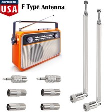 2  F Type Radio Telescopic Aerial Antenna 75 Ohm w/ TV / 3.5mm Adapter Radio FM